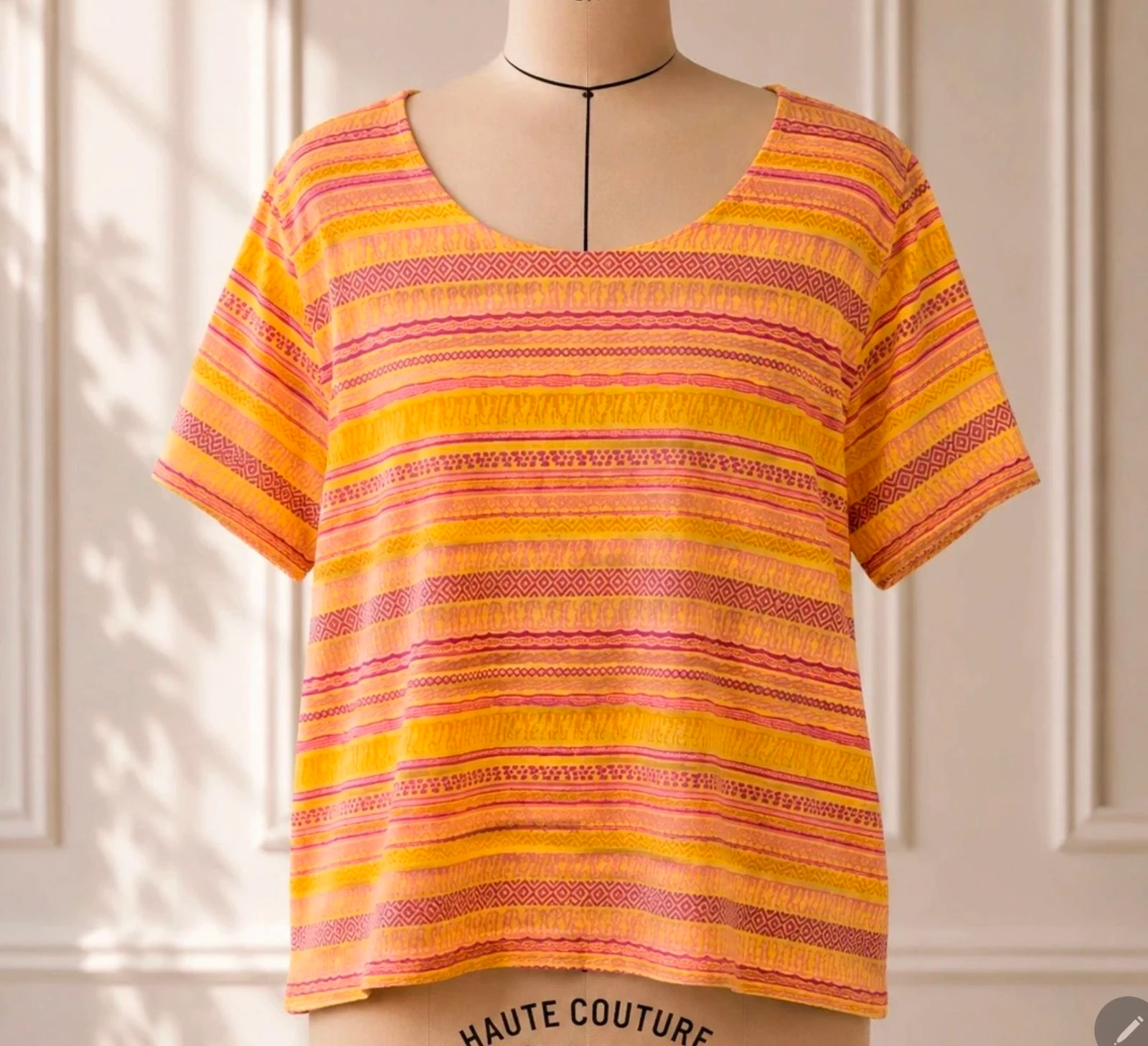-shirt coton imprimé jaune et rose